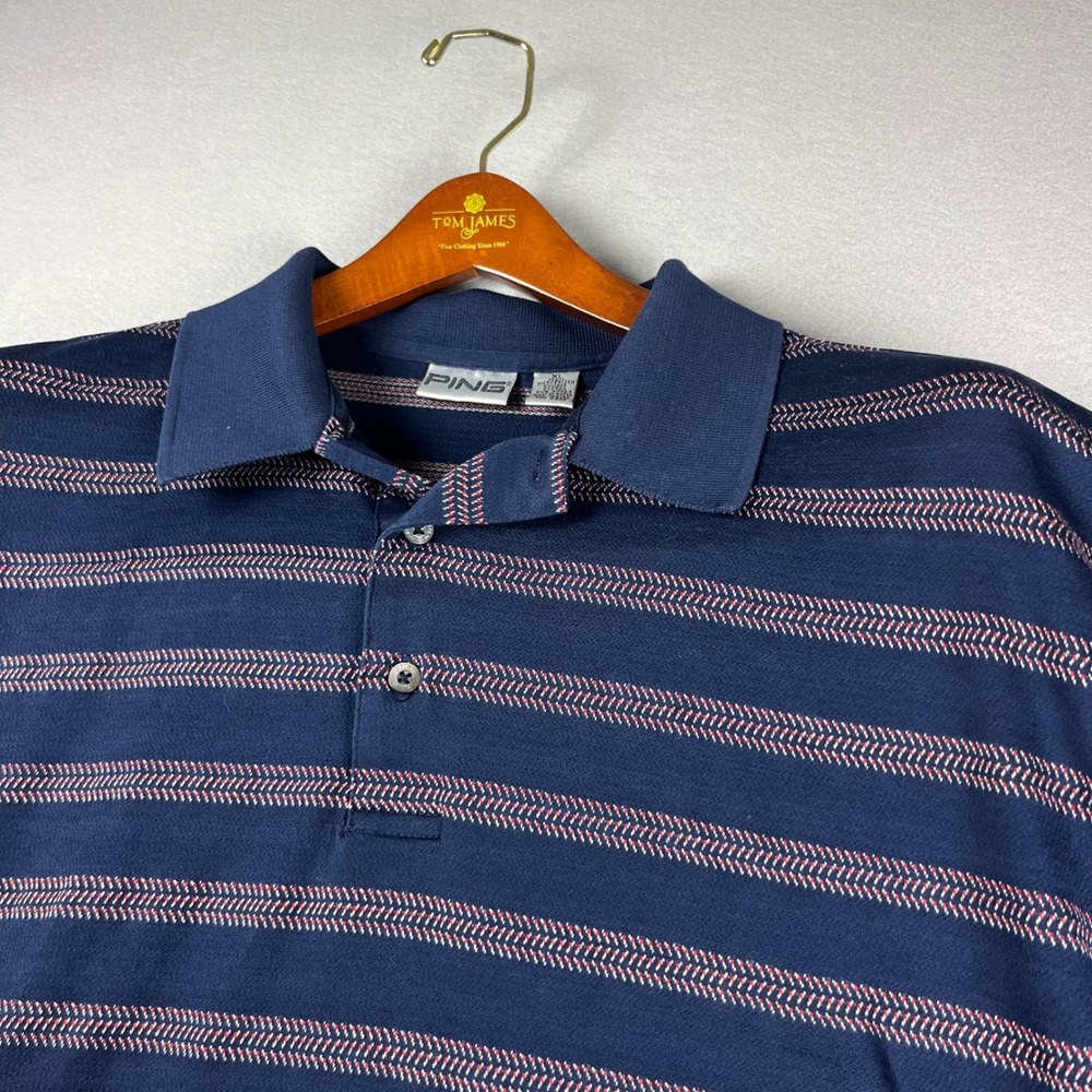 Ping Golf Polo Shirt Mens XL Navy Blue Mercerized Cotton Striped Short Sleeve